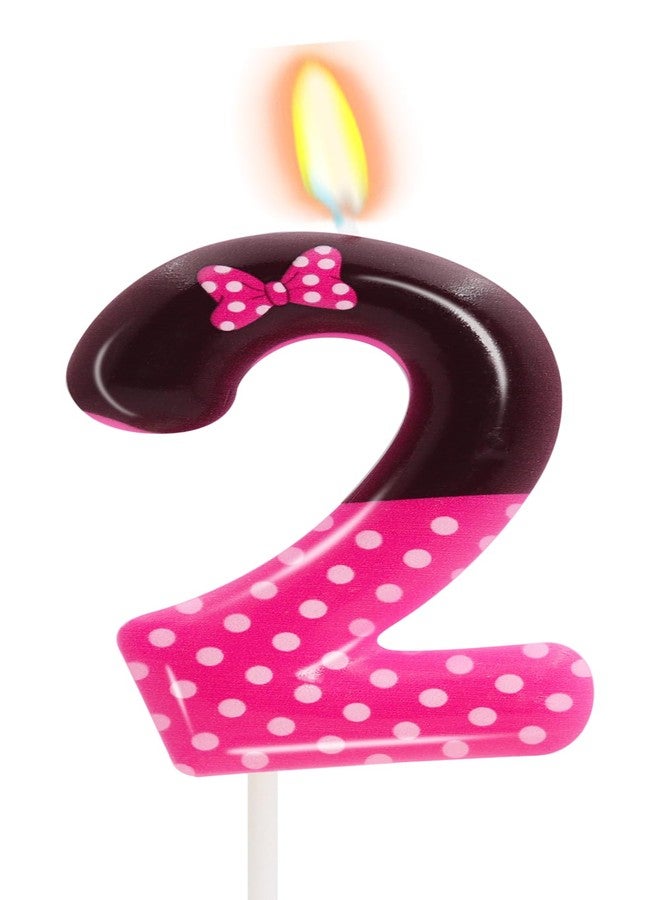 OGnomiFX 2nd Pink Black Birthday Candles for Girls, Pink Mouse Cake Topper Cupcake Decor, Cartoon Themed Birthday Party Decorations Supplies (Number 2) - Image 1